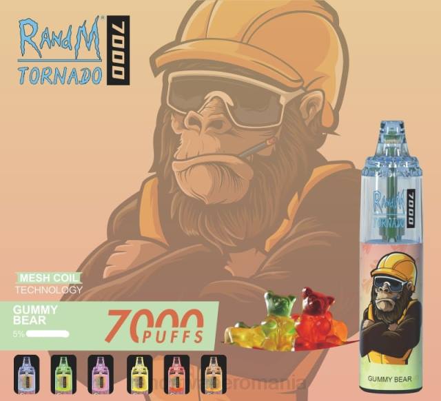 RandM Vape Sale - RandM Tornado 7000 dispozitiv de vape pentru controlul fluxului de aer 1buc HXFL168 ursulet de guma