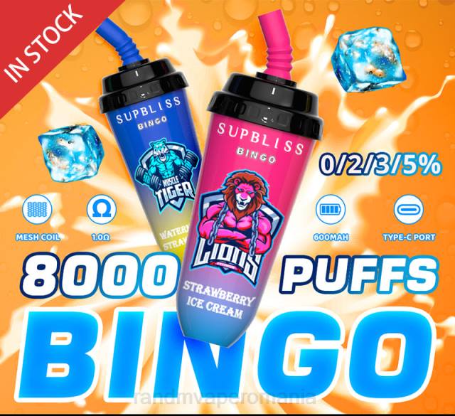 RandM Disposable Vape - RandM Supbliss Bingo 8000 dispozitiv vape pod 1buc HXFL256 înghețată de căpșuni
