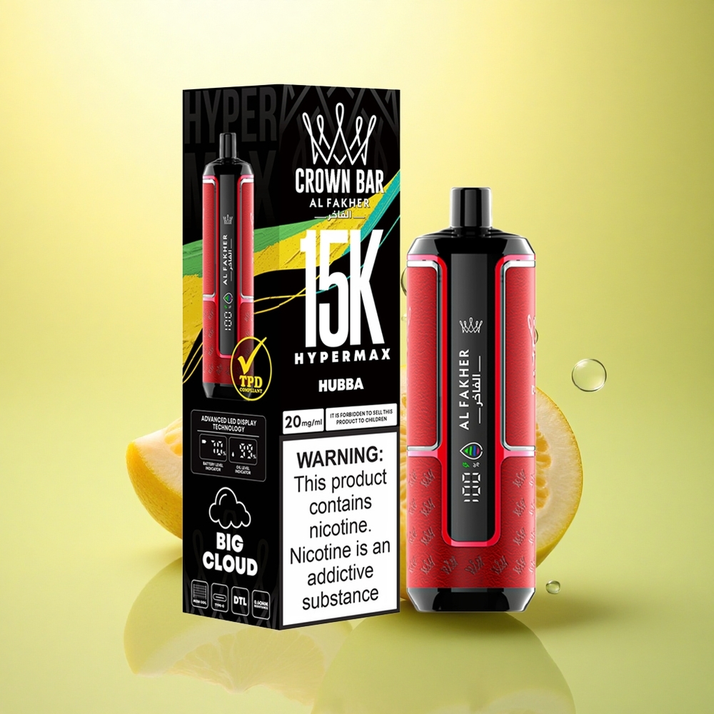 Al Fakher Crown Bar 15K Hypermax Hubba Baterie 600mAh Nicotină 6mg/ml Capacitate 22ml