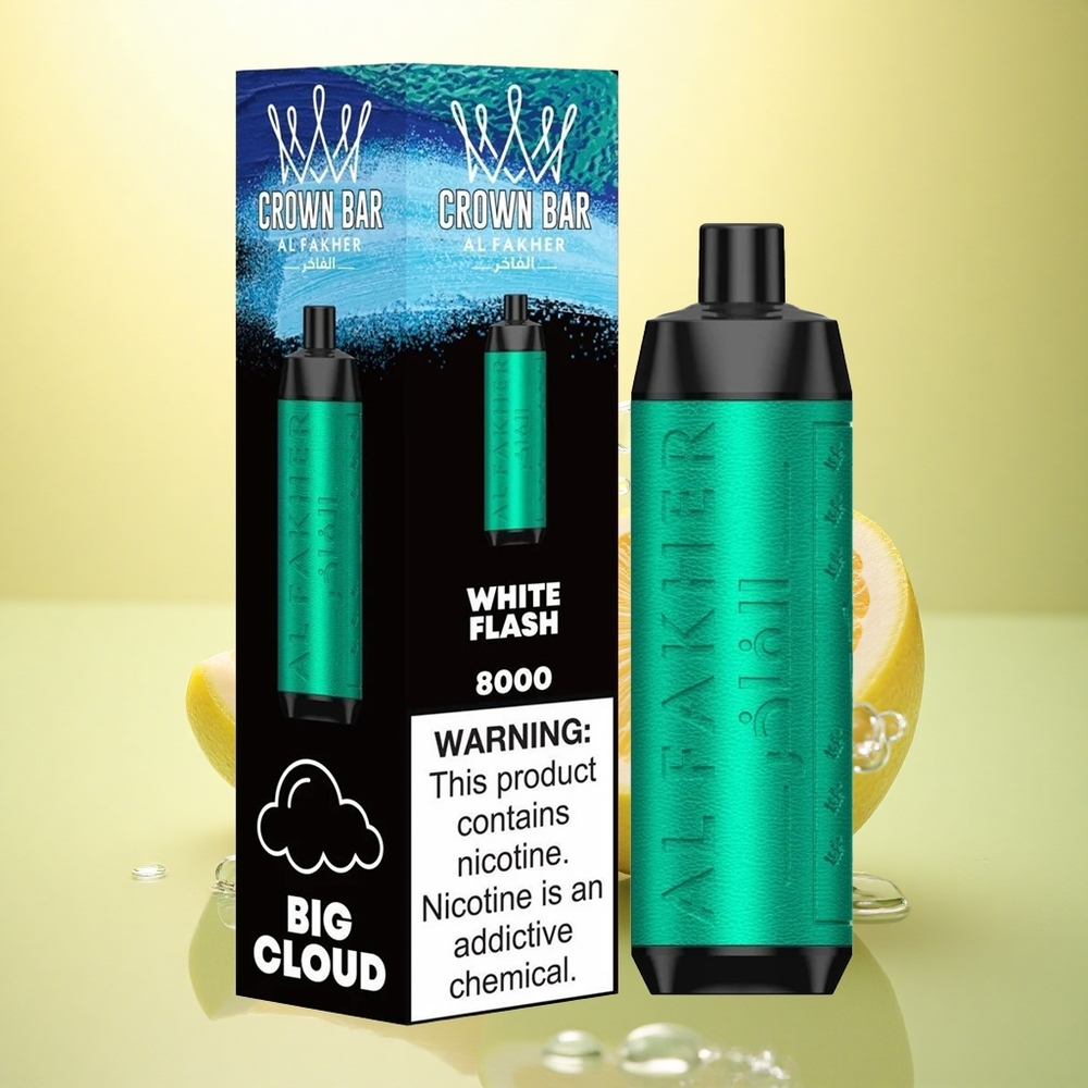 Al Fakher Crown Bar 8000 Crystal Fulger Alb cu Baterie 600mAh și 5mg Nicotină