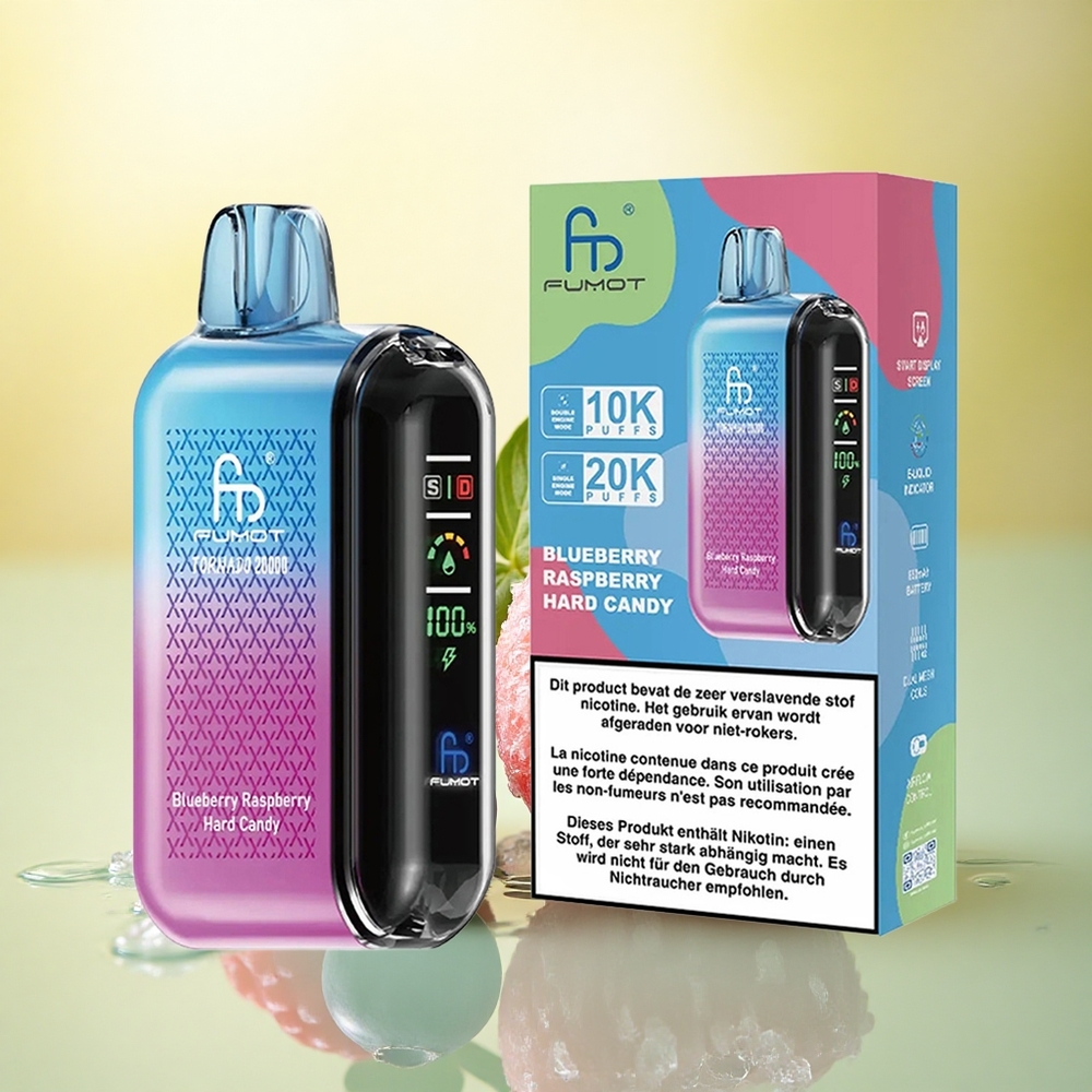 Fumot Tornado 20000 Puffs Afine Zmeură Dulciuri Dure cu Nicotină 2% și Baterie 850mAh