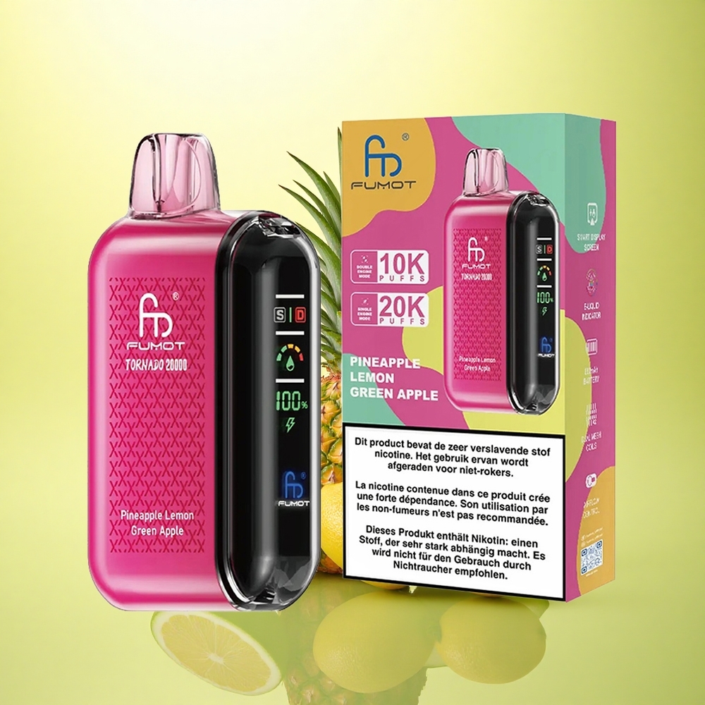 Fumot Tornado 20000 Puffs Ananas Lămâie Măr Verde cu Dual Mesh și 850mAh