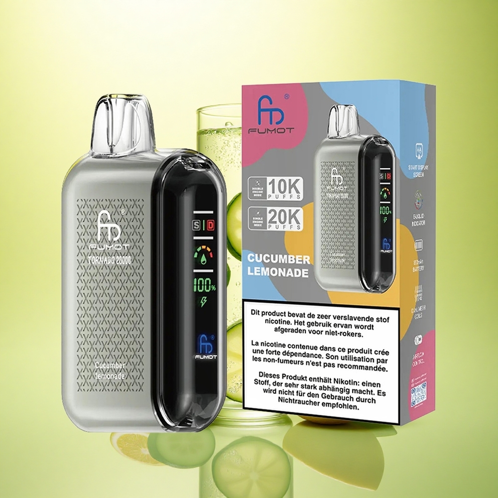 Fumot Tornado 20000 Puffs Limonadă de Castravete cu 2% Nicotină și Baterie 850mAh