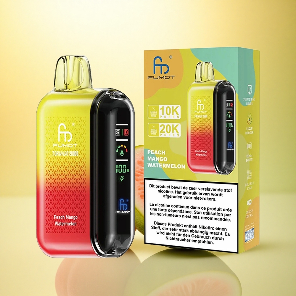 Fumot Tornado 20000 Puffs Piersic Mango Pepene Verde cu 2% Nicotină și Baterie 850mAh