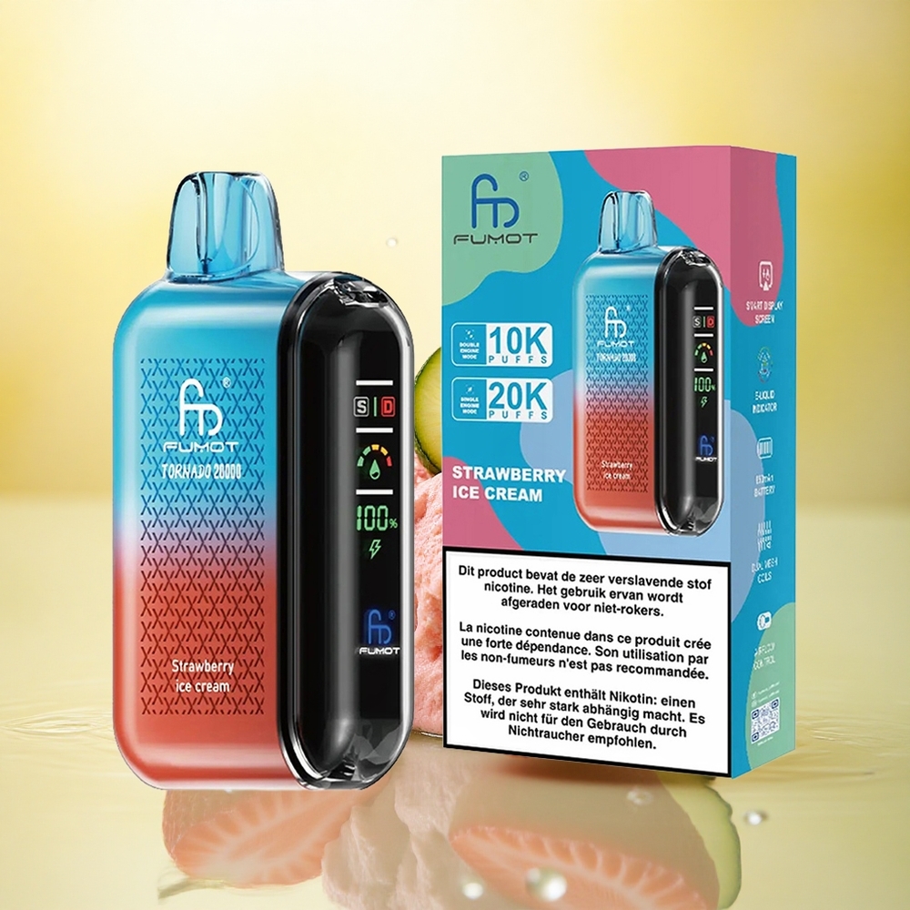 Fumot Tornado 20000 Puffs Înghețată de Căpșuni cu Nicotină 2% și Baterie 850mAh