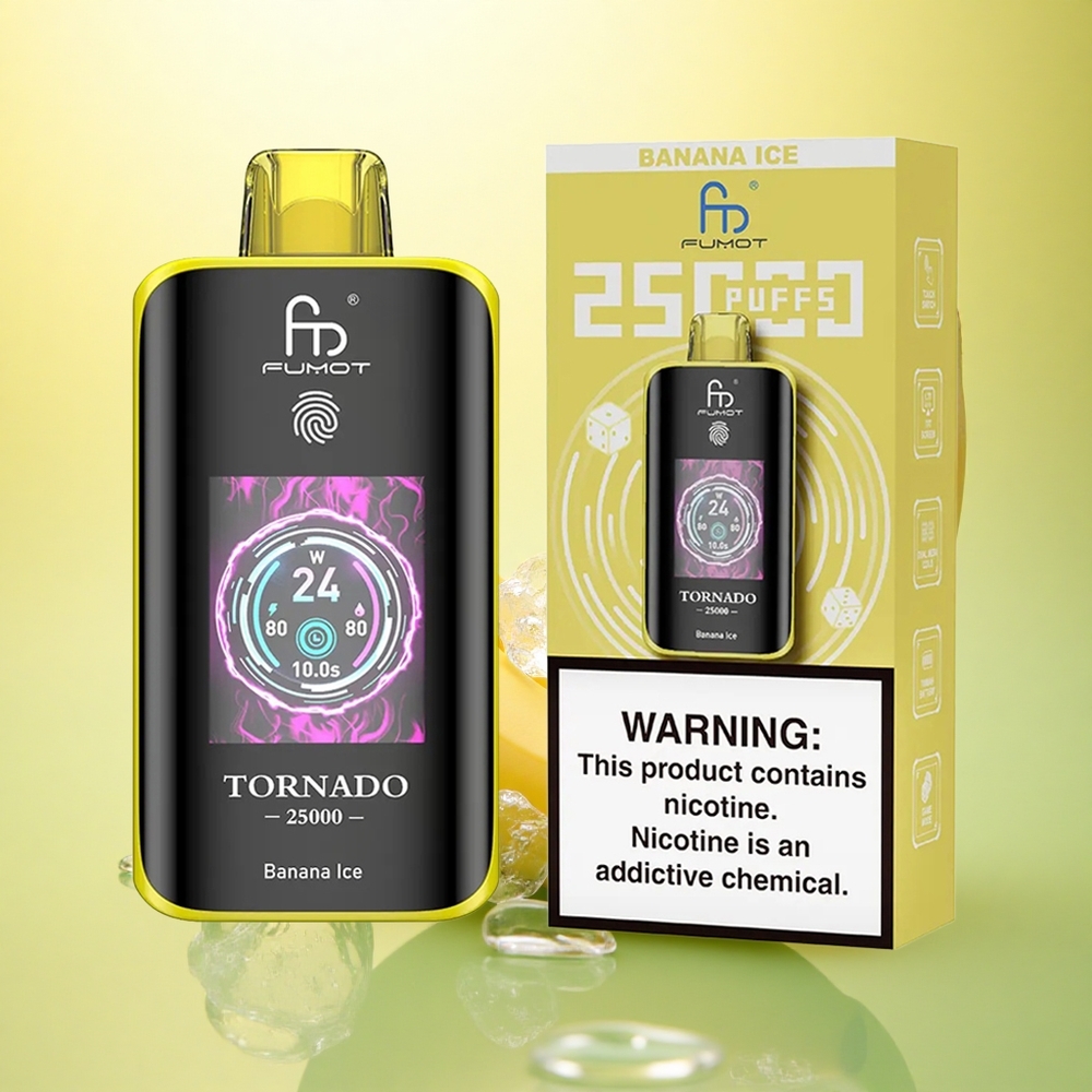 Fumot Tornado 25000 Puffs Banană Gheață cu Ecran HD și Baterie 700mAh