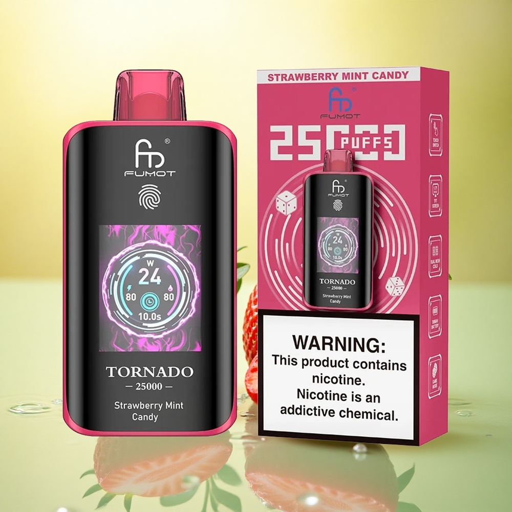 Fumot Tornado 25000 Puffs Bomboană Căpșune Mentă cu Nicotină 5% și Baterie 700mAh