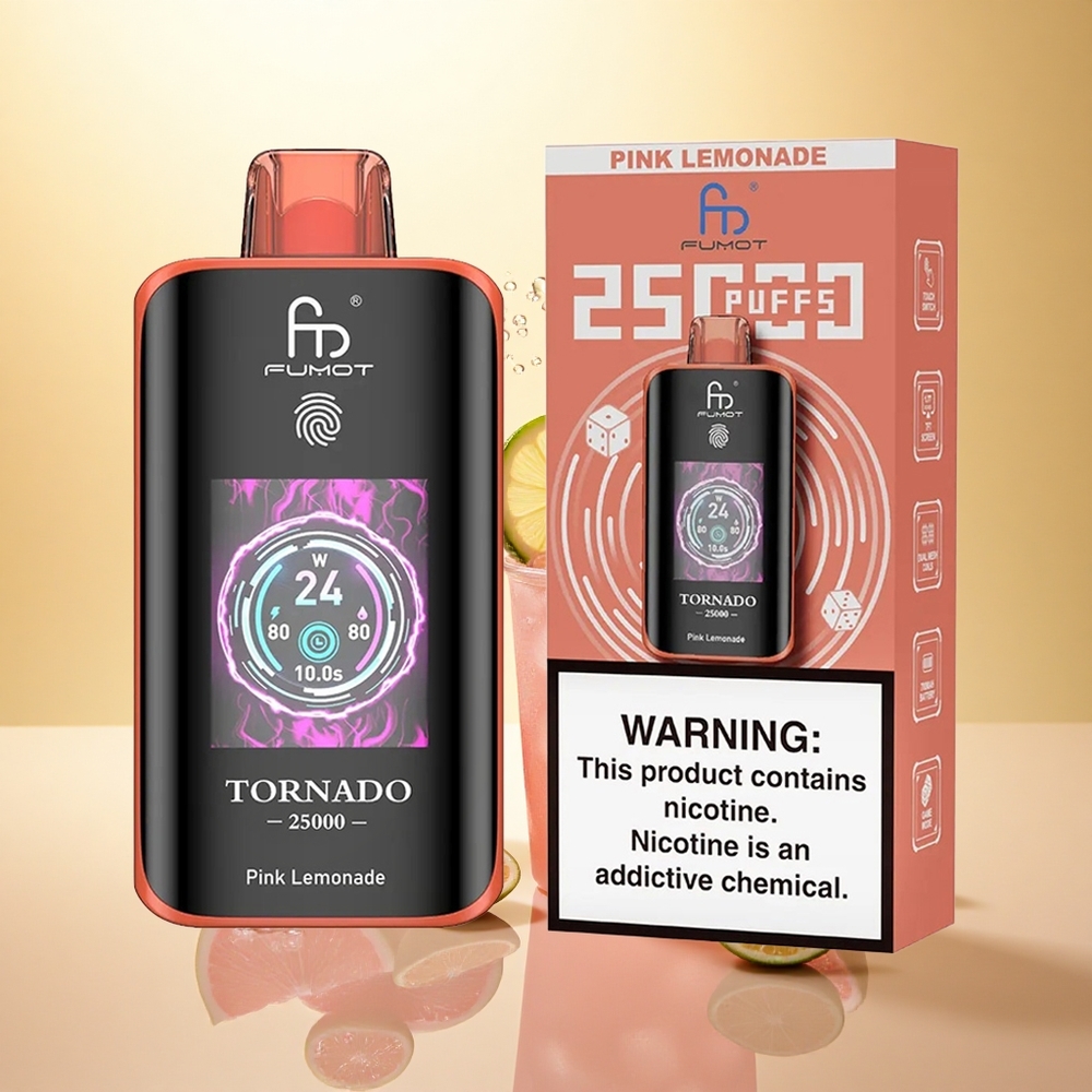 Fumot Tornado 25000 Puffs Limonadă Roz cu Ecran HD și Baterie 700mAh