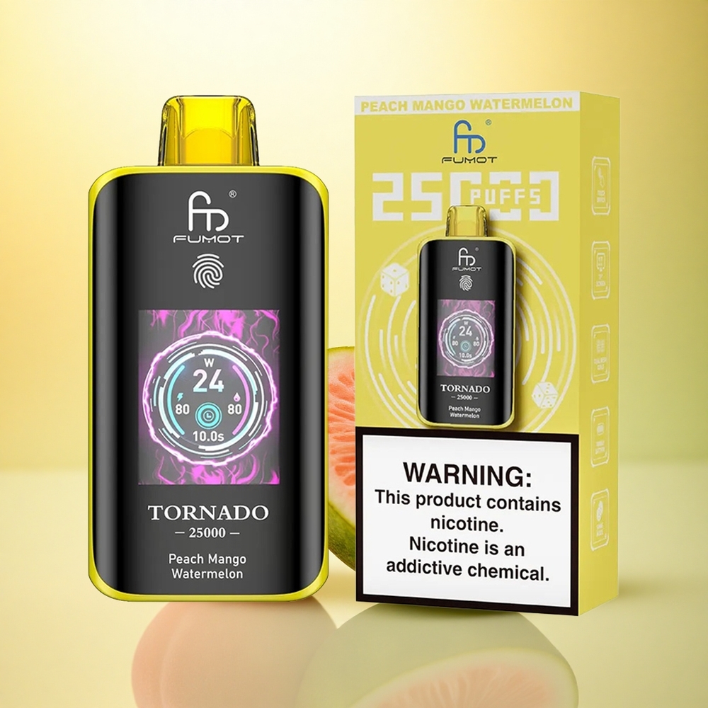 Fumot Tornado 25000 Puffs Piersic Mango Pepene Verde cu 20ml Lichid Pre-umplut și 700mAh Baterie Reîncărcabilă
