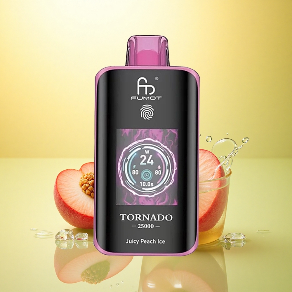 Fumot Tornado 25000 Puffs Piersică Zemoasă Gheață cu 5% Nicotină și Baterie 700mAh