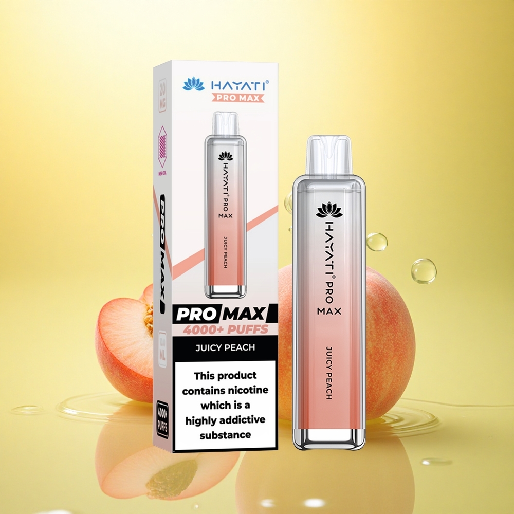 Hayati Pro Max 4000 Puffs Piersică Zemoasă Dual Coil 1.1 Ohm cu Nicotină 5% și Baterie 1400mAh