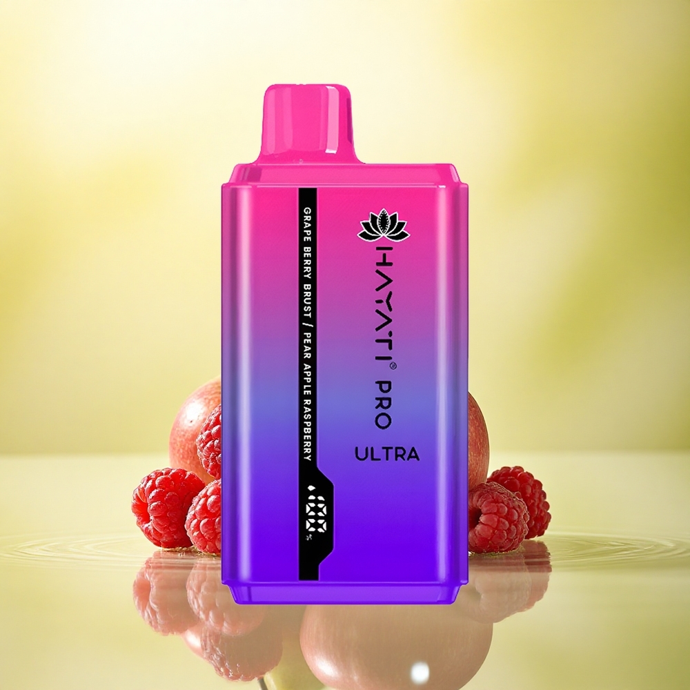 Hayati Pro Ultra 15000 Puffs Explozie de Struguri Zmeură Măr 850mAh 2% Nicotină