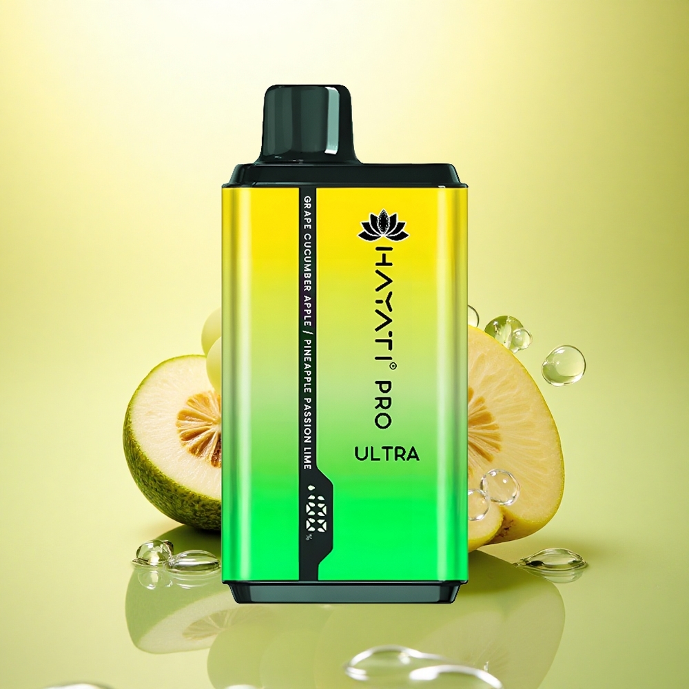 Hayati Pro Ultra 15000 Puffs Struguri Castravete Măr Ananas Passiune cu 850mAh și 2% nicotină