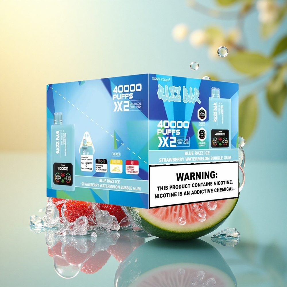 Razz Bar 40000 Puffs Afine Albe Gheață-Pepene Roșu Gumă de Suflat cu 5% Nicotină și 650 mAh