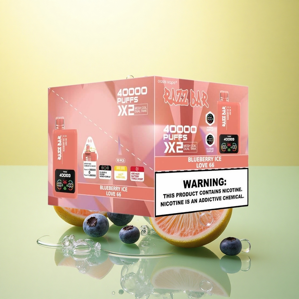 Razz Bar 40000 Puffs Afine Gheață - Dragoste 66 cu 5% Nicotină și Baterie 650 mAh