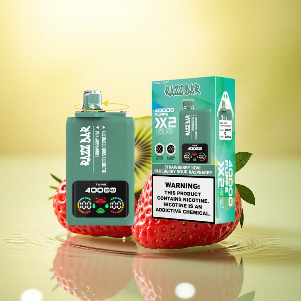 Razz Bar 40000 Puffs Capsuni Kiwi - Afine Zmeură Acră cu 650 mAh și 2%,5% Nicotină Razz Bar 40000 Puffs Capsuni Kiwi - Afine Zmeură Acră cu 650 mAh și 2%,5% Nicotină