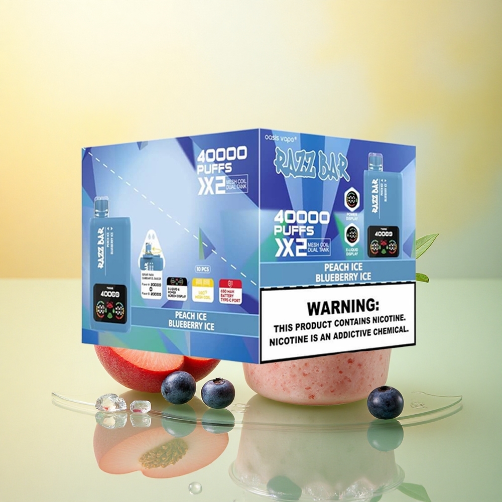 Razz Bar 40000 Puffs Piersică Înghețată - Afină Înghețată cu 2% Nicotină și 650 mAh