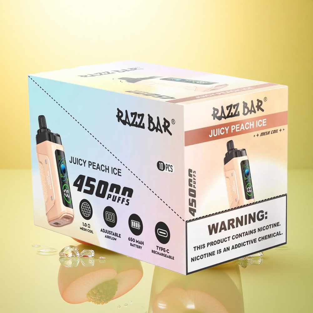 Razz Bar 45000 Puffs Piersică Zemoasă Gheață cu 20 mg/ml Nicotină și 650 mAh