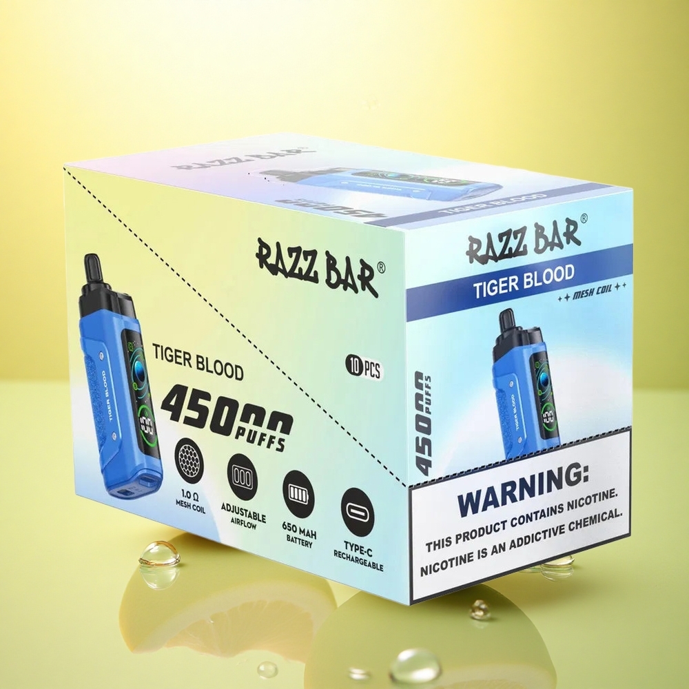 Razz Bar 45000 Puffs Sânge de Tigru - 1.0 Ohm Mesh, 20 mg/ml Nicotină, 650 mAh