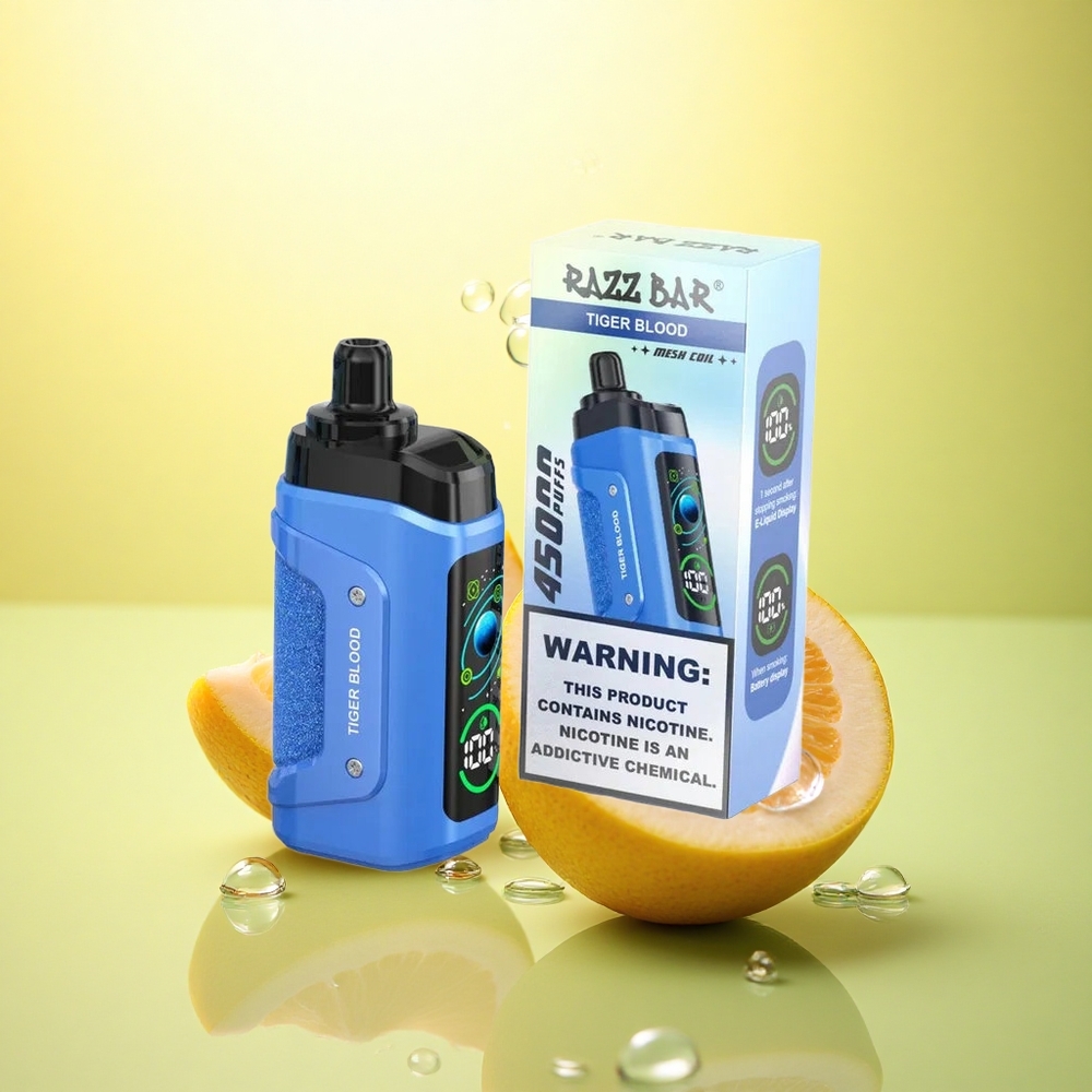 Razz Bar 45000 Puffs Sânge de Tigru - 1.0 Ohm Mesh, 20 mg/ml Nicotină, 650 mAh