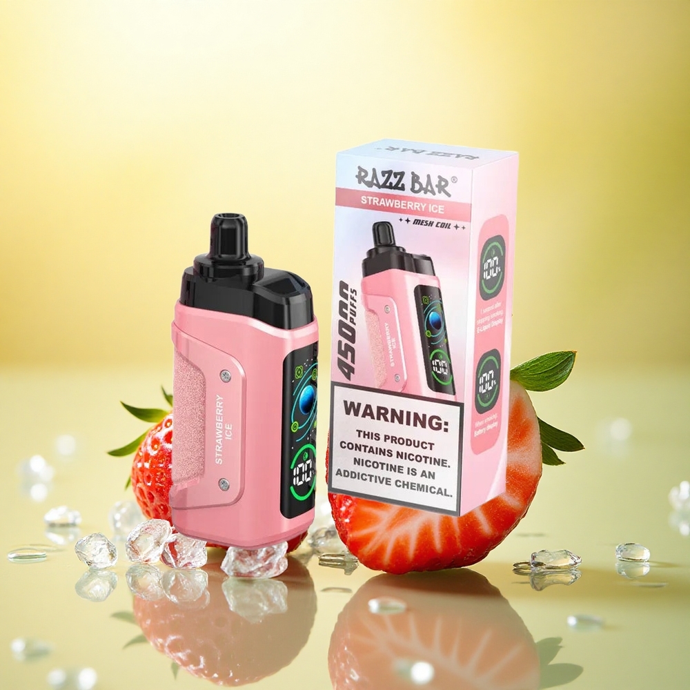 Razz Bar 45000 Puffs Înghețată de Căpșuni cu Coil Mesh 1.0 Ohm și Nicotină 20 mg/ml