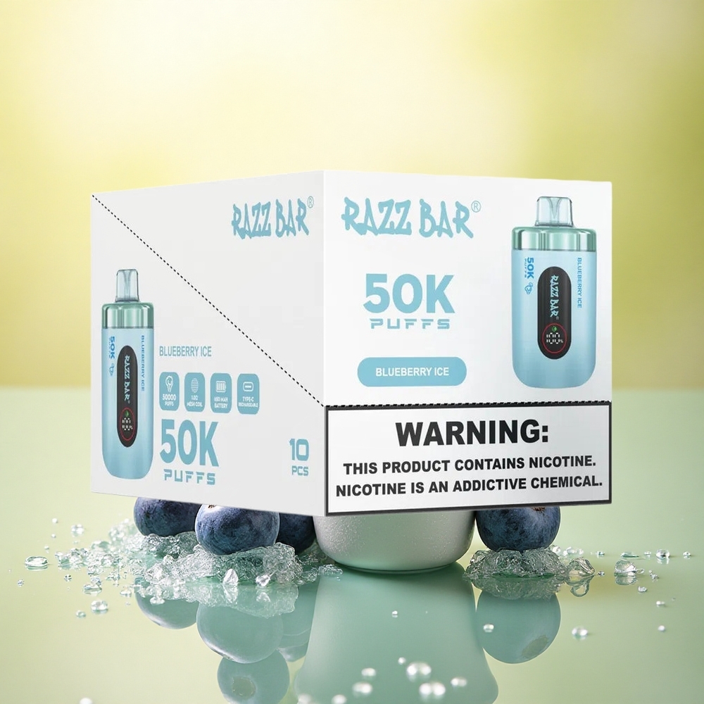 Razz Bar 50K Puffs Afine de Gheață cu Coil Mesh 1.0 Ohm și 650 mAh