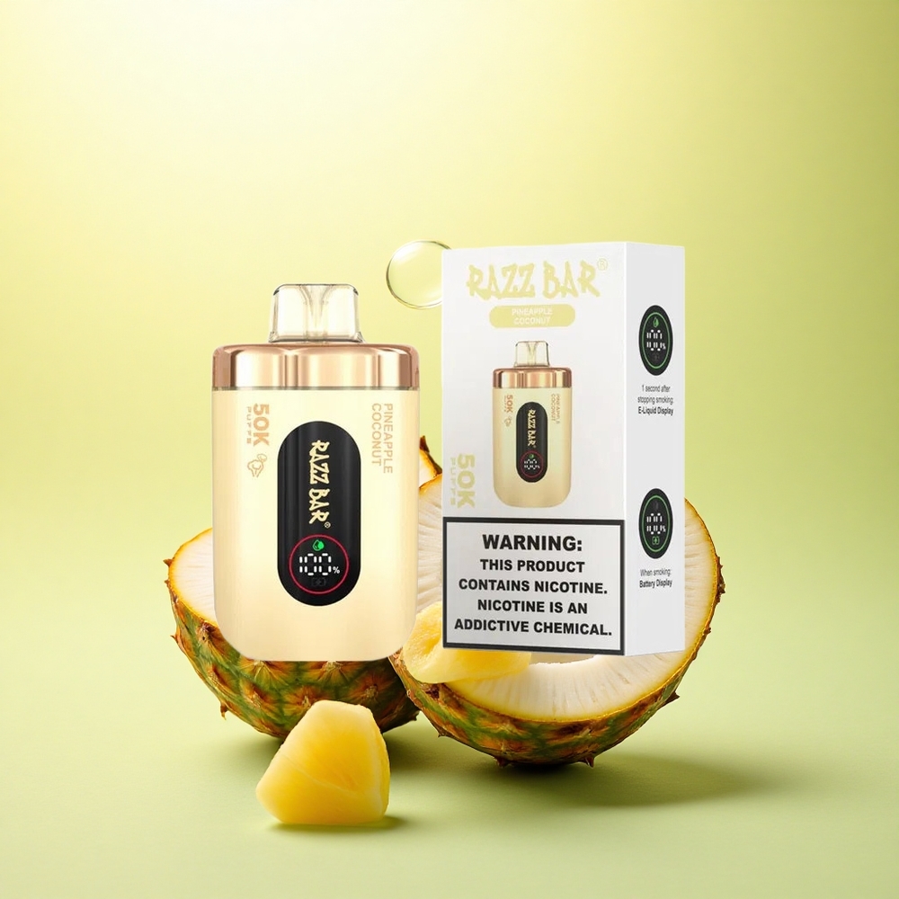 Razz Bar 50K Puffs Ananas Nucă cu Coil Mesh 1.0 Ohm și 650 mAh