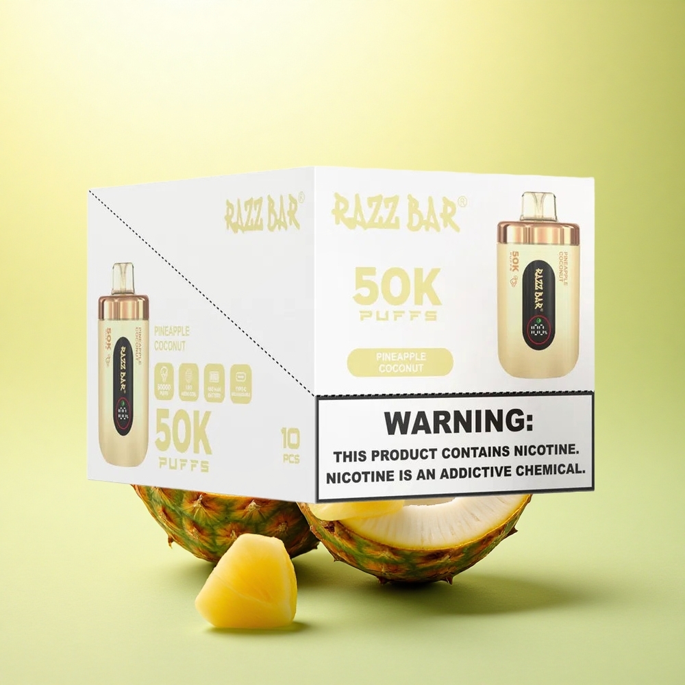 Razz Bar 50K Puffs Ananas Nucă cu Coil Mesh 1.0 Ohm și 650 mAh