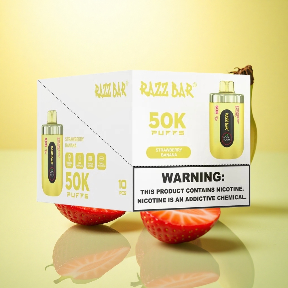 Razz Bar 50K Puffs Căpșună Banană 1.0 Ohm 650mAh 2% Nicotină