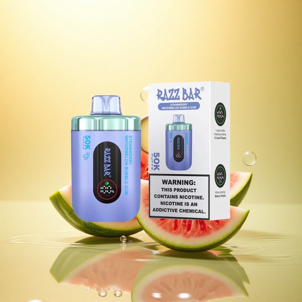 Razz Bar 50K Puffs Gumă de mestecat Căpșuni Pepene Verde cu Coil Mesh 1.0 Ohm și Baterie 650 mAh