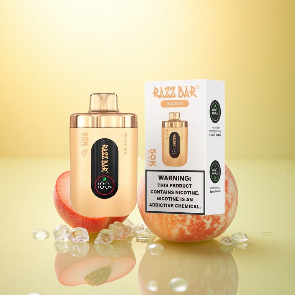 Razz Bar 50K Puffs Piersic Gheață 1.0 Ohm 650 mAh 2% Nicotină