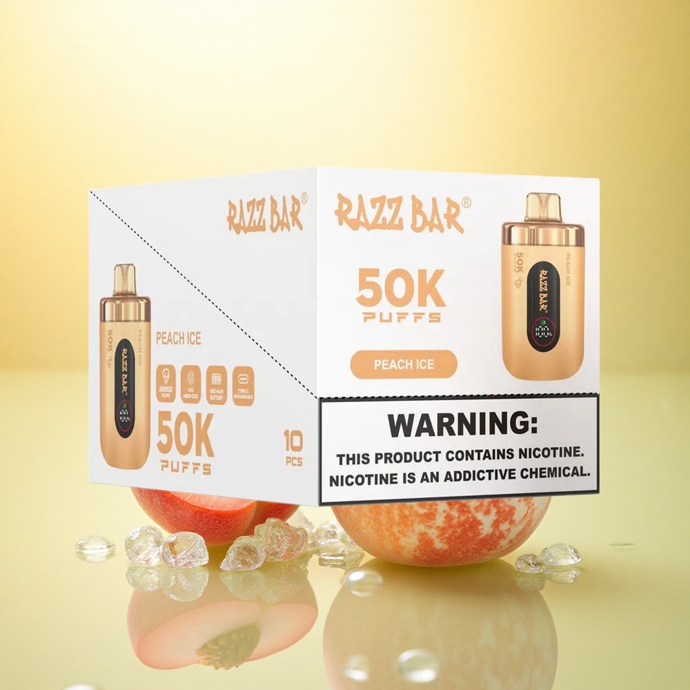 Razz Bar 50K Puffs Piersic Gheață 1.0 Ohm 650 mAh 2% Nicotină