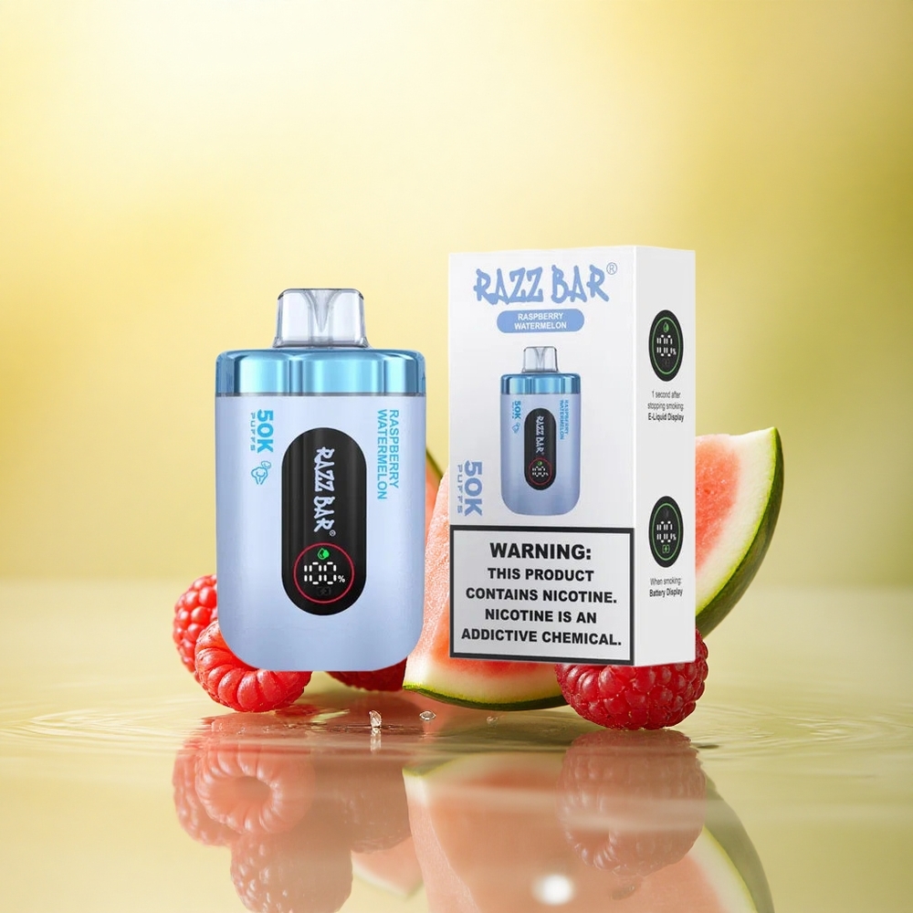 Razz Bar 50K Puffs Zmeură Pepene Reîncărcabil 650mAh 2% Nicotină