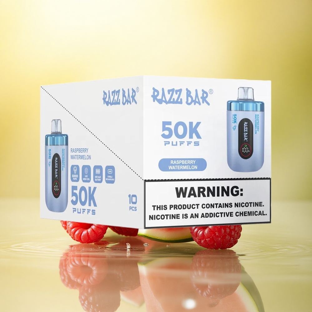 Razz Bar 50K Puffs Zmeură Pepene Reîncărcabil 650mAh 2% Nicotină