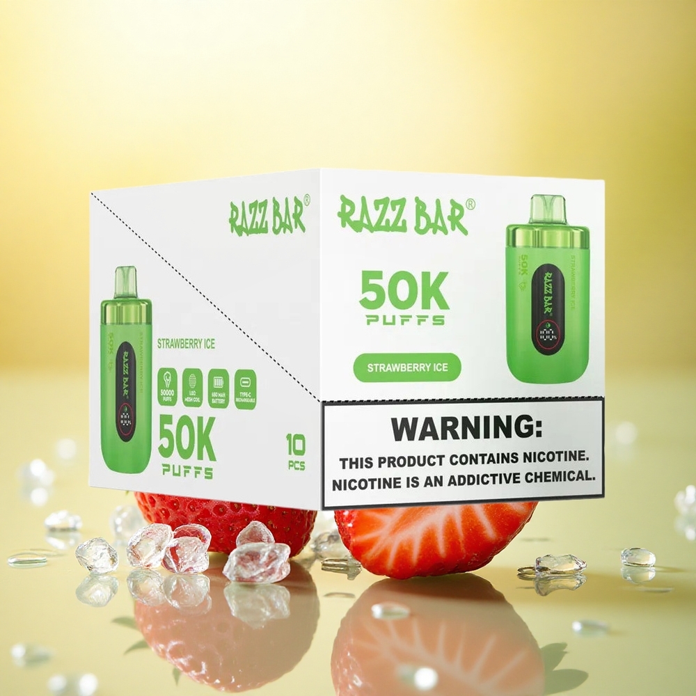 Razz Bar 50K Puffs Înghețată de Căpșuni cu 2% Nicotină și 650 mAh