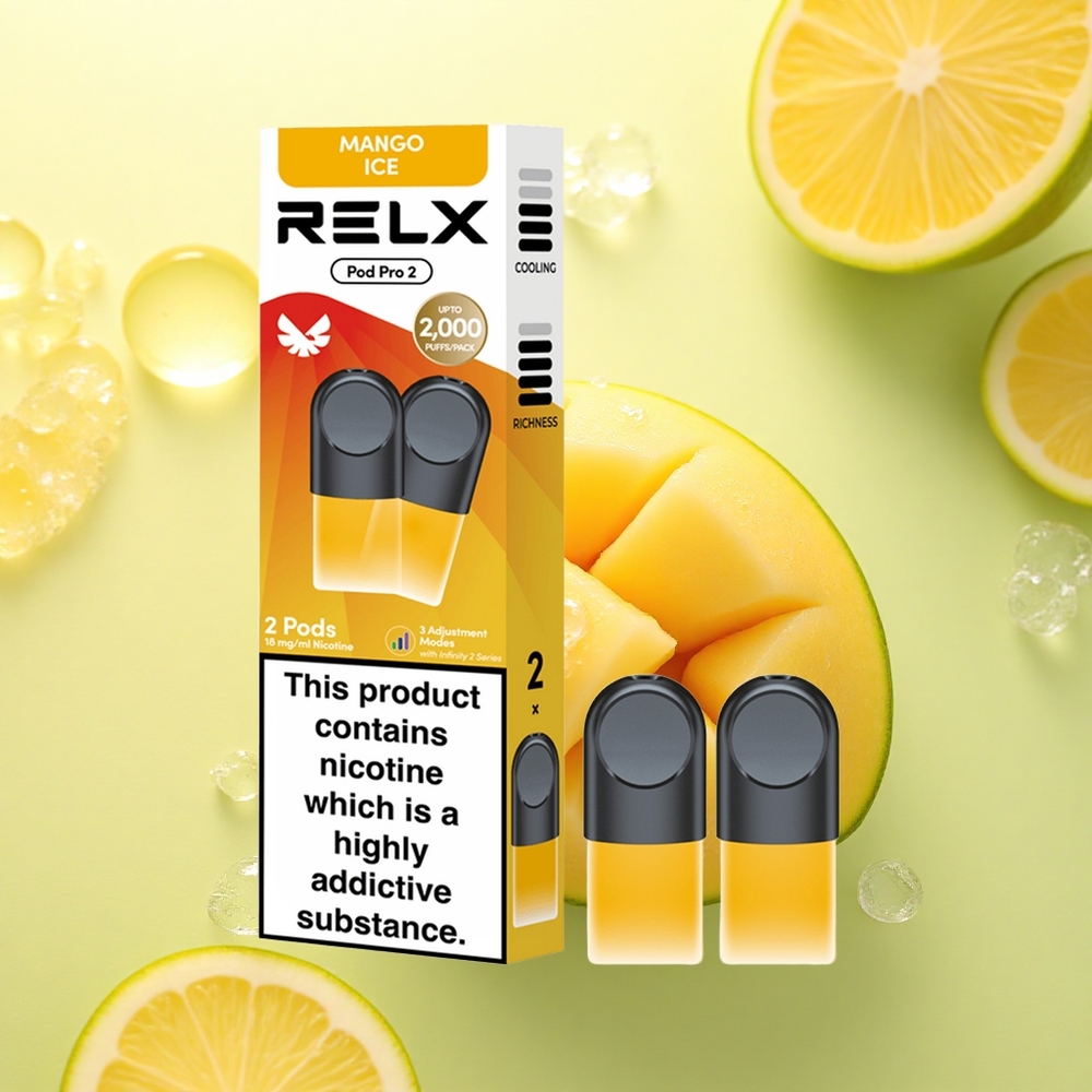 Relx Pod Pro 2 Vape Device Mango Gheață 18mg/ml Nicotin, 1.9ml, 3 Moduri Tensiune Relx Pod Pro 2 Vape Device Mango Gheață 18mg/ml Nicotin, 1.9ml, 3 Moduri Tensiune