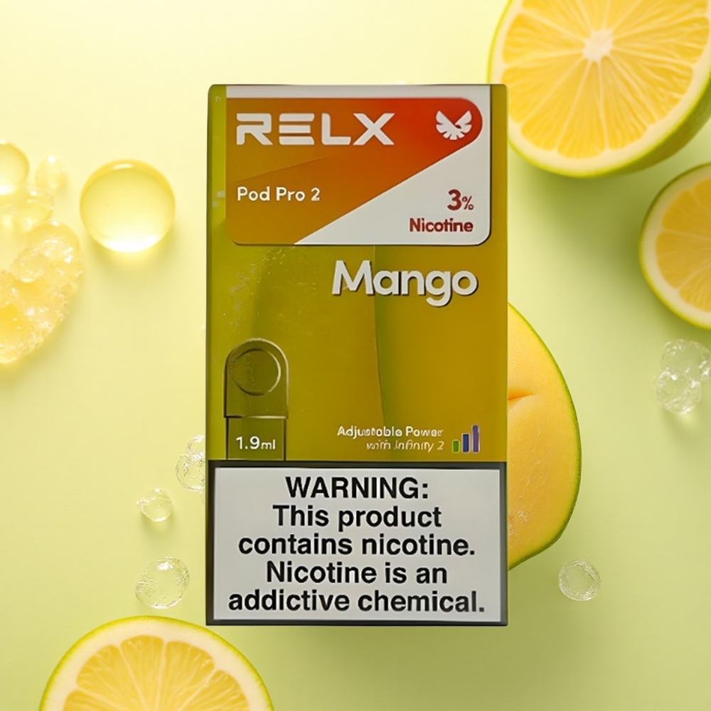 Relx Pod Pro 2 Vape Device Mango Gheață 30mg/ml Nicotin, 600 Suflări, 1.9ml, 3 Moduri de Tensiune